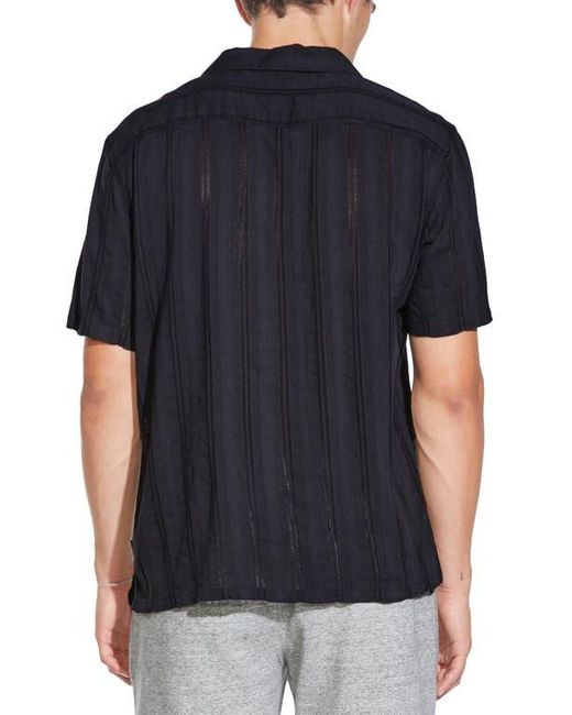 Civil Society Black Relaxed Fit Striped Seersucker Cotton Resort Shirt for men