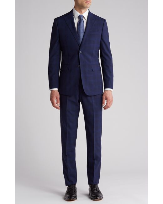 English Laundry Blue Plaid Trim Fit Wool Blend Two-piece Suit for men