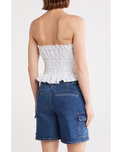 Vigoss Blue Ruffle Scrunch Strapless Crop Top