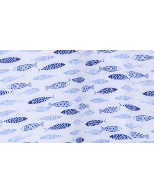 Con.struct White Fish Print Short Sleeve Stretch Button-Down Shirt for men