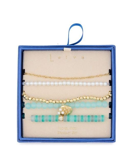 Leith Blue 5-Pack Beaded Shell Bracelet Set
