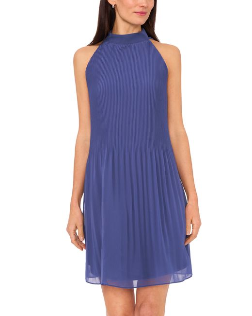 Halogen® Blue Pleated Sleeveless Chiffon Dress