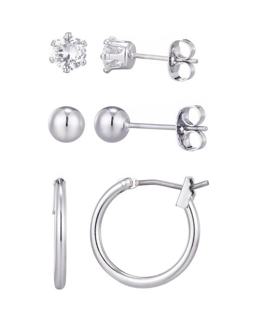 Adornia White Set Of 3 Assorted Studs And Hoop Earrings