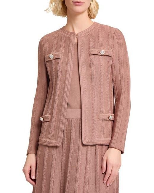 Misook Pink Heritage Braided Cable Soft Knit Jacket