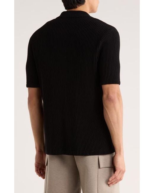 Truth Black Ribbed Plissé Knit Button-Up Shirt for men