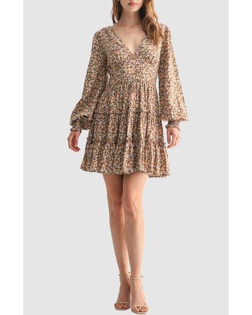 Lush Natural Long Sleeve Ruffle Minidress