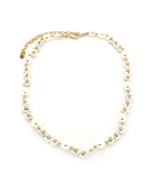 Panacea White Floral Seed Bead Imitation Pearl Necklace