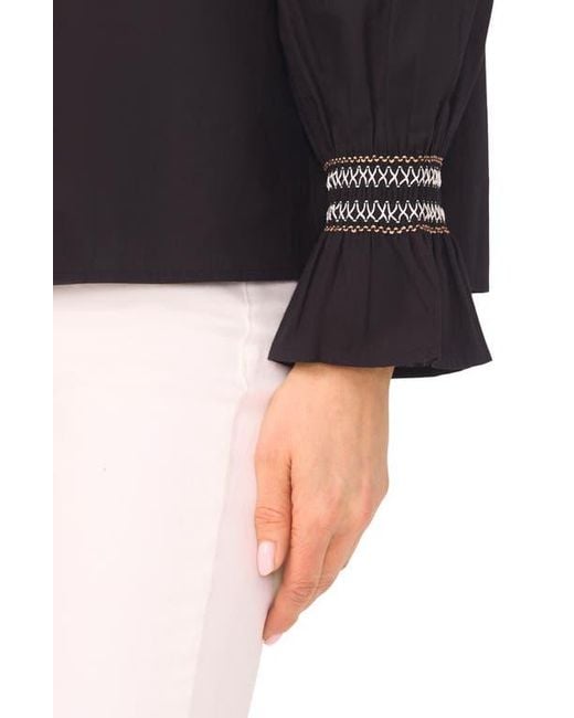 Halogen® Black Contrast Smocked Cuff Top