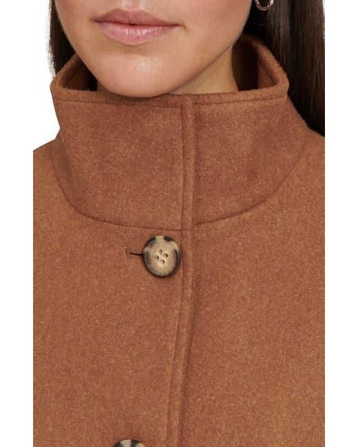 Calvin Klein Brown Faux Wool Coat – Long Button Front Dress Coat With Stand