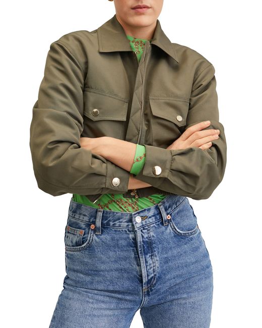 Mango Crop Jacket in Green Lyst