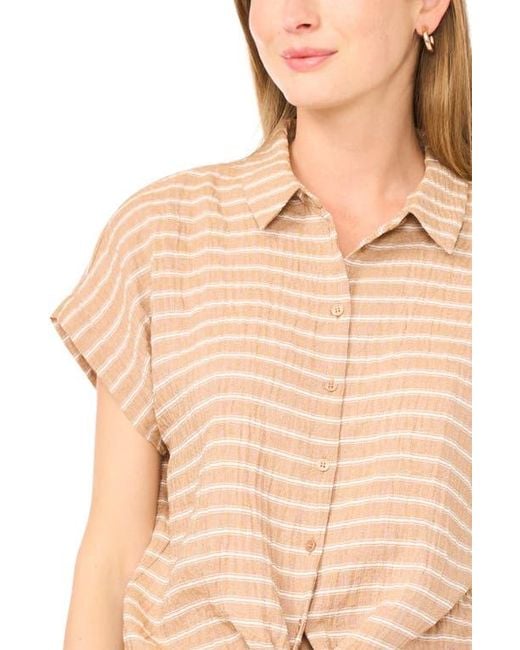 Halogen® Natural Printed Button-Up Top