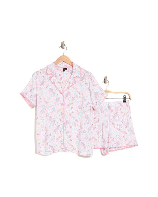 Kensie Pink Notch Collar Boxer Short Pajamas