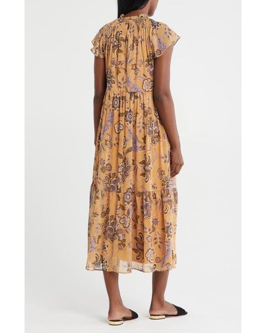 The Good Journey Multicolor Smocked Flutter Sleeve Midi Dress