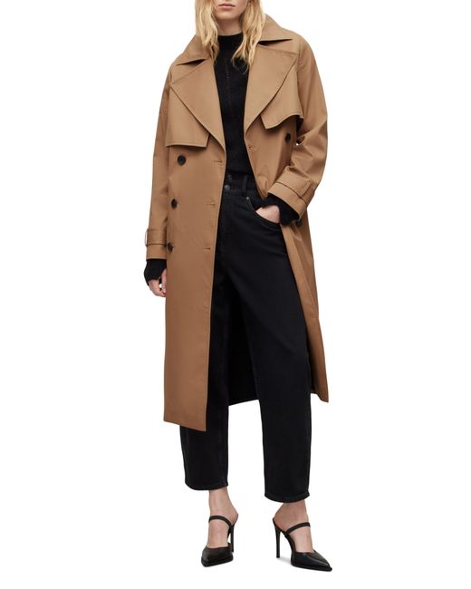 AllSaints Black Mixie Tie Waist Double Breasted Trench Coat