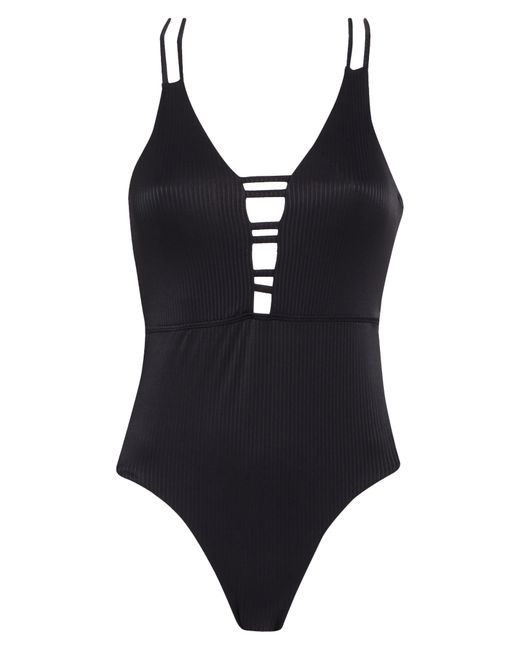 Nicole Miller Black Plunge Cutout Ribbed One-piece Swimsuit