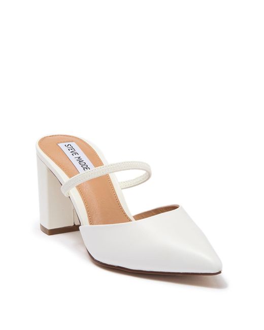 Steve Madden Presley Pointed Toe Block Heel Mule in White | Lyst