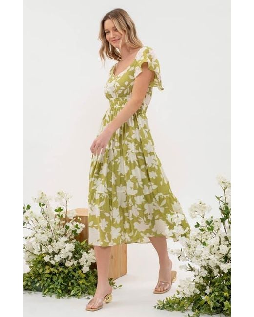 Blu Pepper Yellow Floral Tiered Midi Dress