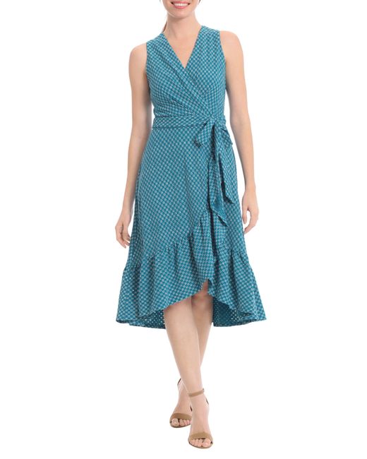 London Times Blue High-low Belted Dress