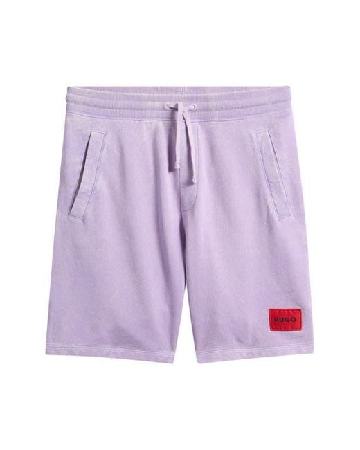 HUGO Purple Logo Patch Knit Shorts for men