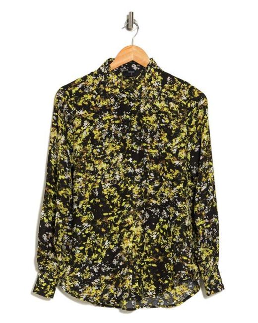 Tahari Black Abstract Floral Button-Up Blouse