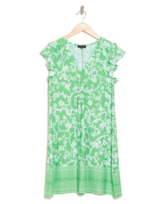 1.STATE Green Paisley Border Print Dress