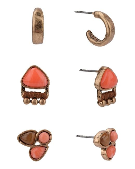 The Sak Pink Set Of 3 Stud Earrings In Coral At Nordstrom Rack
