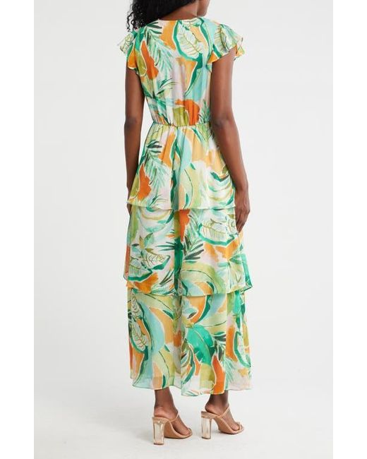 Julia Jordan Green Tiered Flutter Sleeve Dress