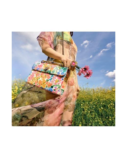 Kurt Geiger Pink Floral Couture Kensington Floral Quilted Leather Crossbody Bag
