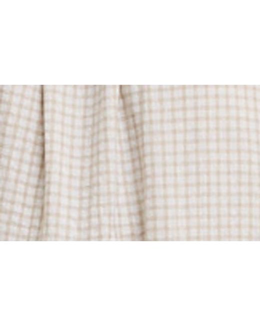Wishlist Natural Plaid Puff Sleeve Cotton Blend Tiered Minidress