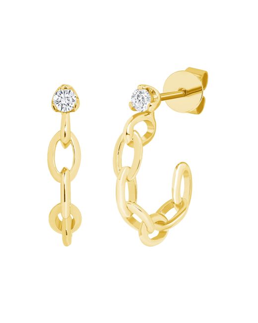 Ron Hami Metallic 14k Gold Diamond Chain Link Huggie Hoop Earrings