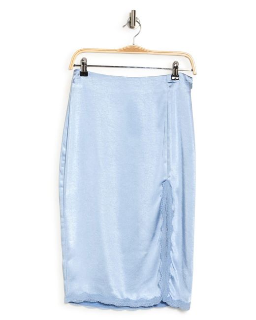 Lush Blue Lace Satin Bias Midi Skirt