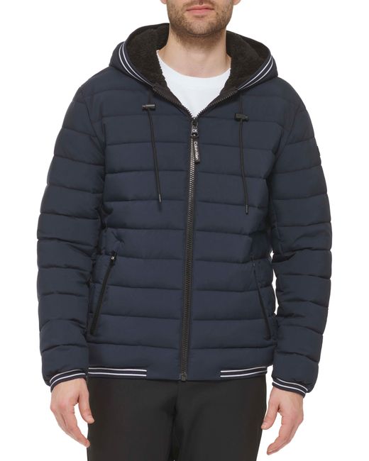Calvin Klein Super Shine Fleece Lined Puffer Jacket In Navy At