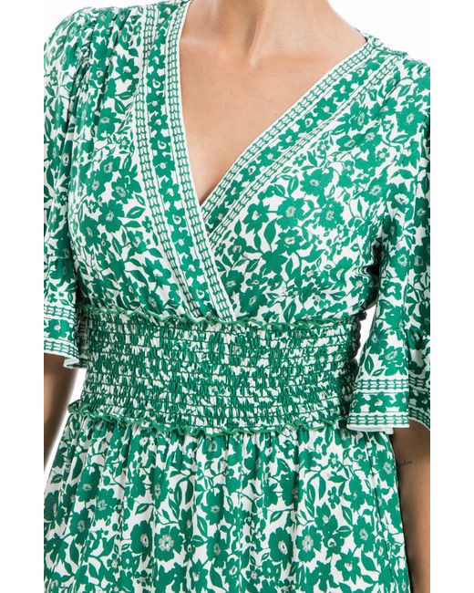 Max Studio Green Smocked Waist Flutter Sleeve Dress