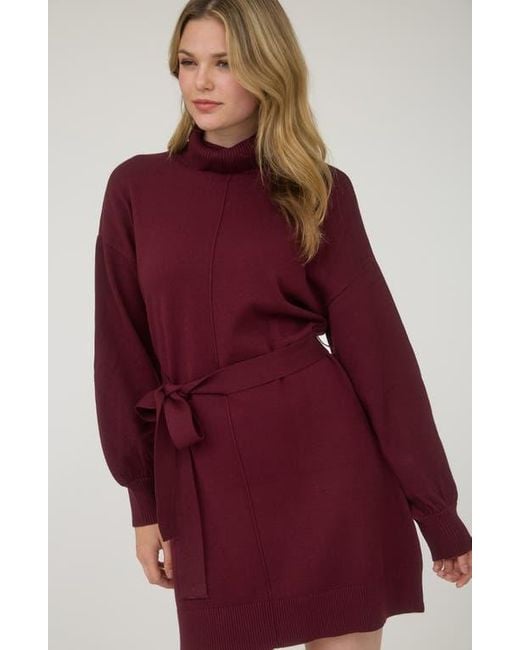 AUGUST SKY Red Long Sleeve Turtleneck Sweater Minidress
