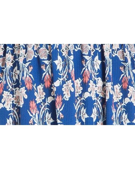 Max Studio Blue Ruffle Collar Print Tiered Maxi Dress