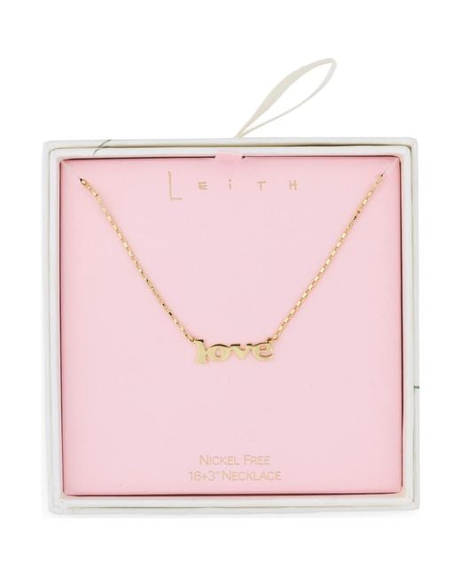 Leith Pink Block Love Script Necklace