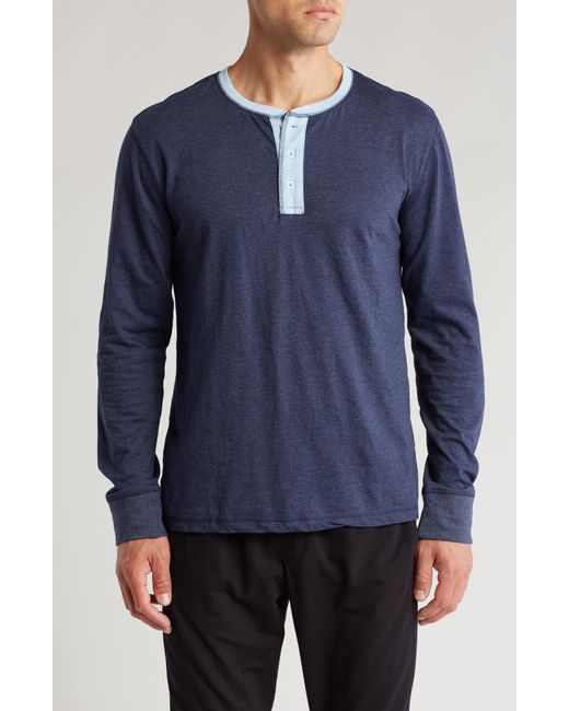 Unsimply Stitched Blue Long Sleeve Henley for men