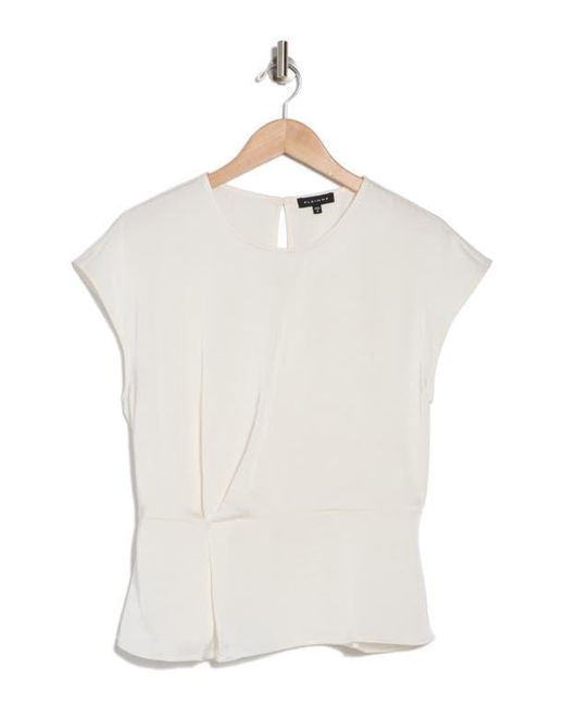 Pleione White Drape Front Cap Sleeve Peplum Top