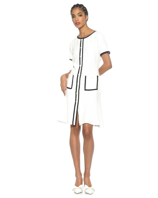 Alexia Admor White Brecken Short Sleeve Tweed Dress