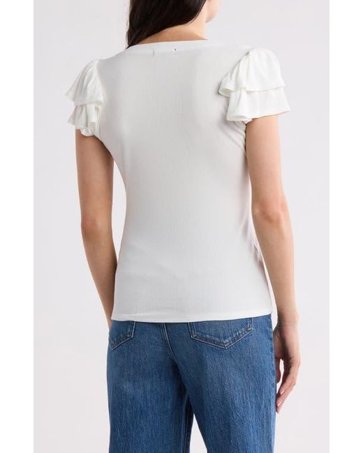 1.STATE Blue Flutter Sleeve Rib Top