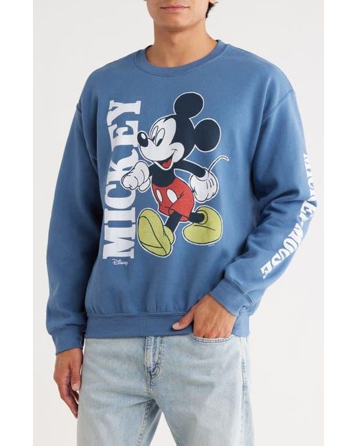 Junk Food Blue Mickey Mouse Crewneck Graphic Sweatshirt for men