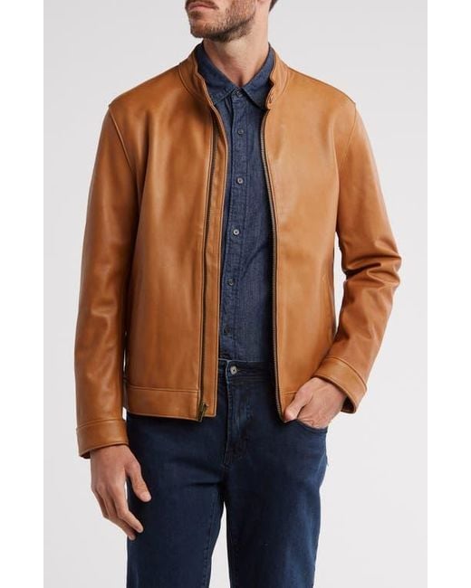 Frye Brown Cafe Leather Racer Jacket for men