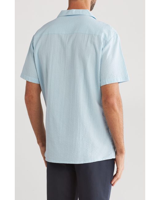 Original Paperbacks Blue Seersucker Cotton Short Sleeve Button-up Shirt for men