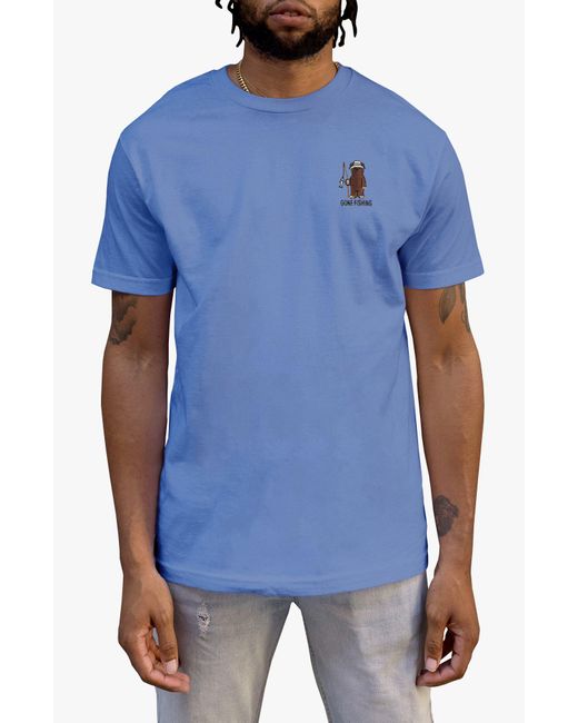Riot Society Blue Gone Fishing Embroidered Cotton T-shirt for men