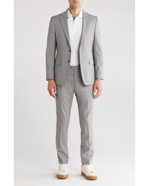 Ben Sherman Gray Grey Solid Notch Lapel Wool Blend Suit for men