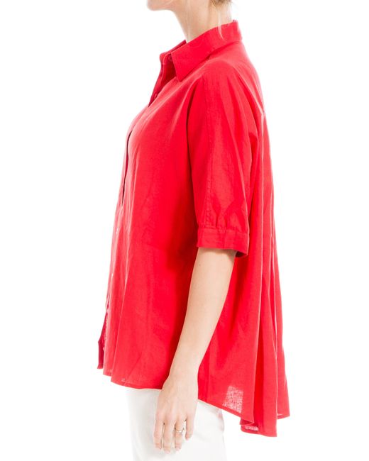 Max Studio Red Oversize Linen Blend Button-up Shirt