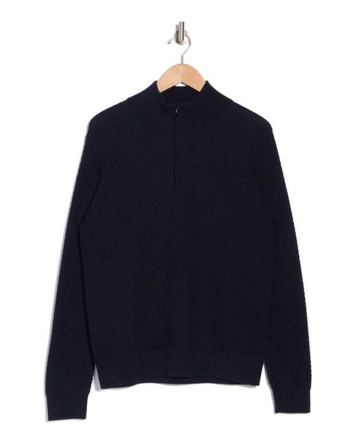 Bruno Magli Blue Textured Merino Wool Quarter Zip Pullover for men