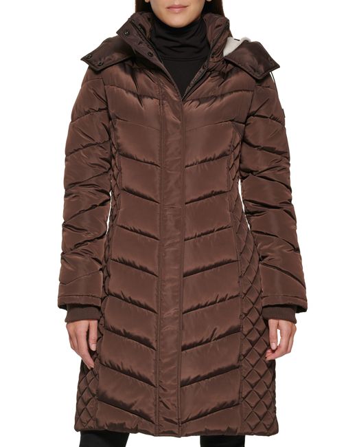 Kenneth Cole Brown Heavyweight Fleece Lined Hood Quilted Puffer Jacket