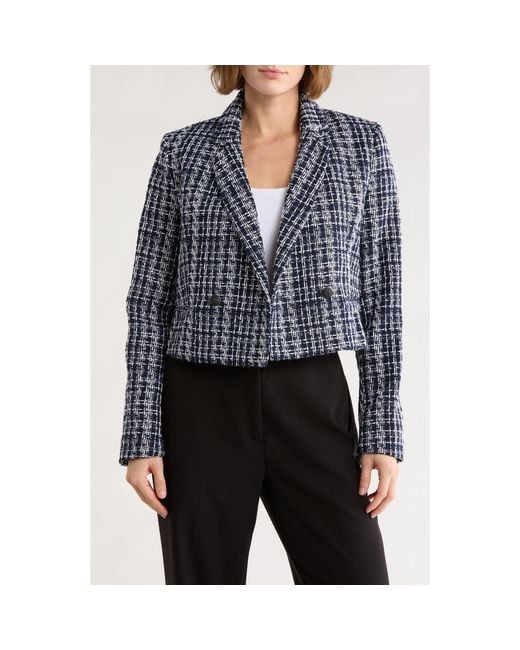Rag & Bone Black Elvy Double Breasted Crop Tweed Blazer