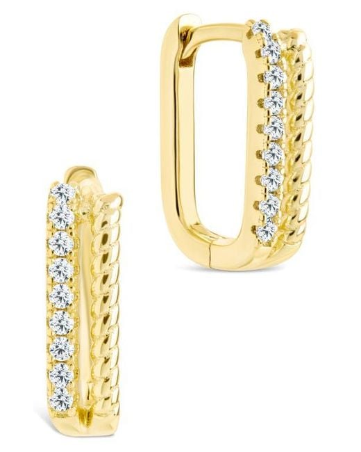 Sterling Forever Metallic Cori Cubic Zirconia Rectangular Huggie Hoop Earrings